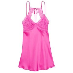 Victoria’s Secret Pink Stretch Satin Lace Cutout Slip size large new with stain